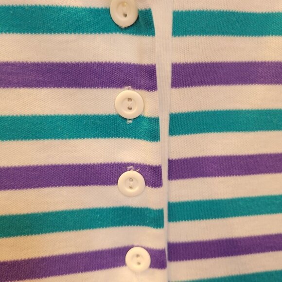 Vintage Jantzen Classic Lg Striped SS 1/4 Button Jersey Knit Blouse Round Hem - Picture 4 of 7